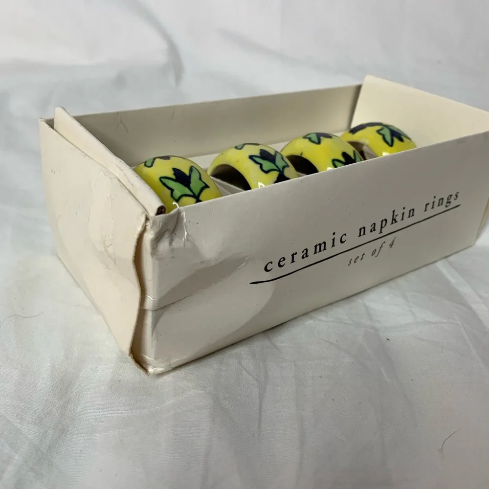 Pier 1 napkin rings ceramic set of 4 NIB